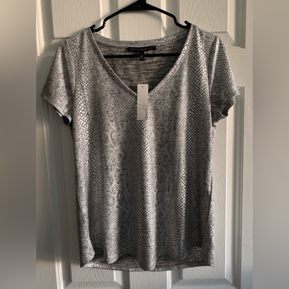 White House Black Market Silver Snake Print Tee